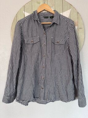 large plaid gingham button down top Eddie Bauer 100% cotton